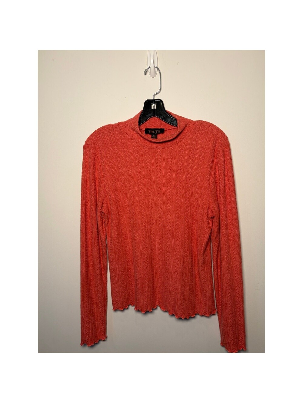 Truth by Republic Women's Large Coral Mock Neck Pointelle Knit Sweater